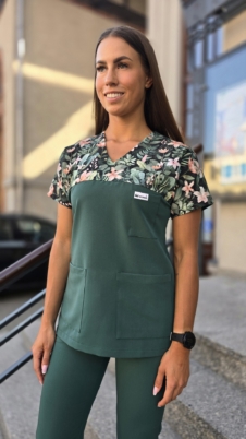 Bluza medyczna damska wstawka dżungla kolor Dark Green BASIC EFIMED