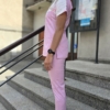 Bluza medyczna damska wstawka kwiaty kolor pastelowy róż SNC EFIMED