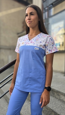 Bluza medyczna damska wstawka łączka kolor błękit królewski SNC EFIMED