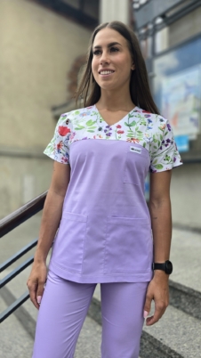Bluza medyczna damska wstawka łączka kolor liliowy SNC EFIMED