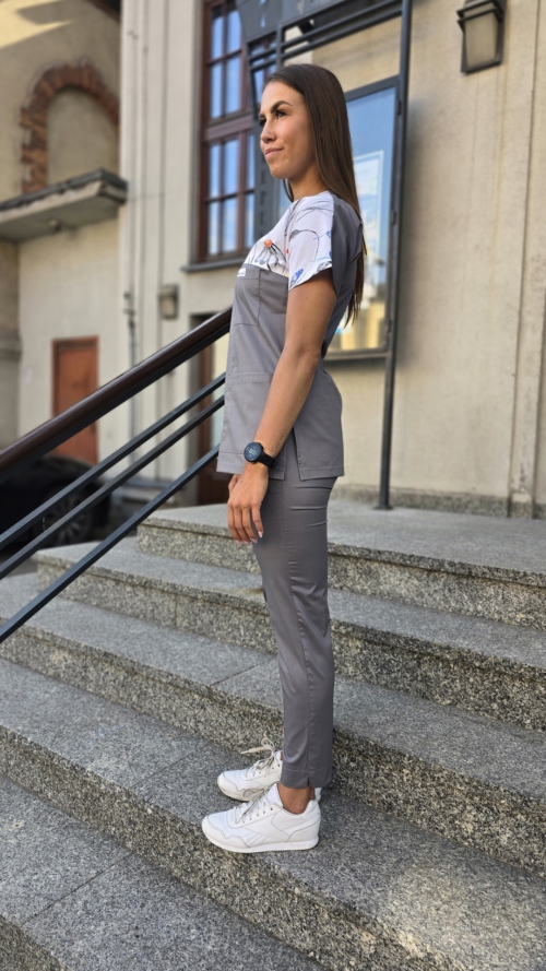 Bluza medyczna damska wstawka maki grafitowe kolor grafit SNC EFIMED