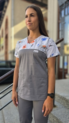 Bluza medyczna damska wstawka maki grafitowe kolor grafit SNC EFIMED