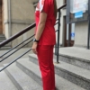 Bluza medyczna damska wstawka maki kolor czerwony SNC EFIMED