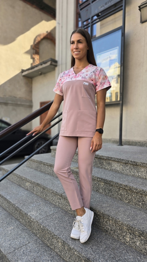 Bluza medyczna damska wstawka sweet flowers kolor DIRTY PINK PRO EFIMED