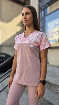 Bluza medyczna damska wstawka sweet flowers kolor DIRTY PINK PRO EFIMED