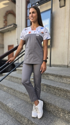 Komplet medyczny damski SCRUBS Bluza wstawka maki grafitowe + cygaretki z kieszeniami kolor grafit SNC EFIMED