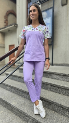 Komplet medyczny damski SCRUBS Bluza wstawka łączka + cygaretki z kieszeniami kolor liliowy SNC EFIMED