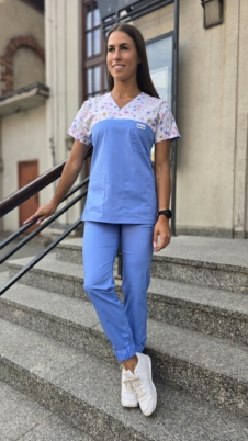 Komplet medyczny damski SCRUBS Bluza wstawka łączka + joggery kolor błękit królewski SNC EFIMED