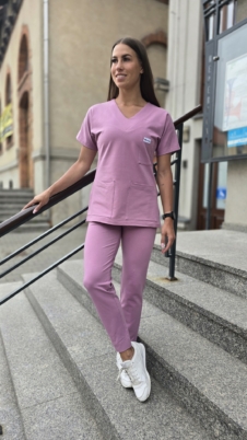 Spodnie medyczne damskie fason CYGARETKI z kieszeniami kolor DARK DUSTY PINK BAWEŁNA ORGANICZNA EFIMED