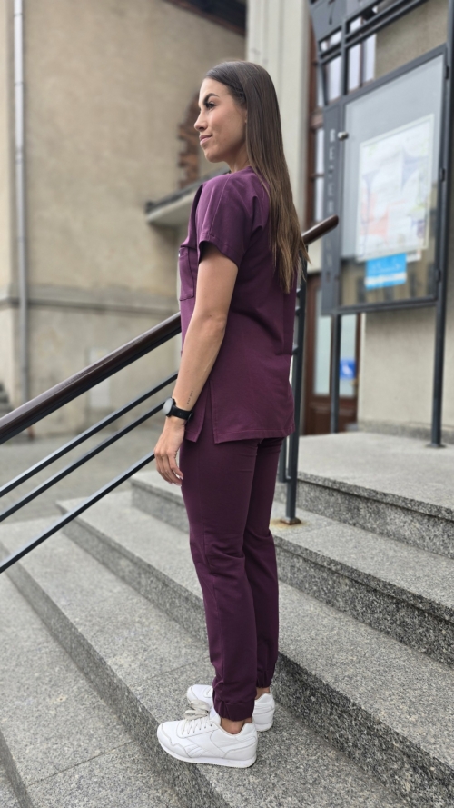 Spodnie medyczne damskie joggery kolor PLUM BAWEŁNA ORGANICZNA EFIMED