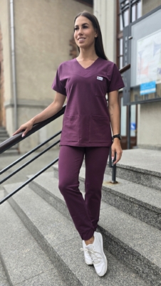 Spodnie medyczne damskie joggery kolor PLUM BAWEŁNA ORGANICZNA EFIMED