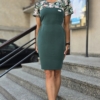 Sukienka medyczna damska taliowana wstawka panterki kolor DARK GREEN BASIC EFIMED