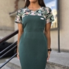 Sukienka medyczna damska taliowana wstawka panterki kolor DARK GREEN BASIC EFIMED