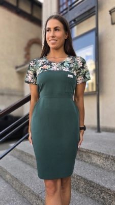 Sukienka medyczna damska taliowana wstawka panterki kolor DARK GREEN BASIC EFIMED